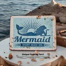 Brand New! 6"x 8" Vintage Style Mermaid Metal Wall Sign Coastal Nautical | SHIPPING IS AVAILABLE