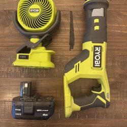 Ryobi battery saw - New with one blade W/ Fan W/Battery Charger Including 