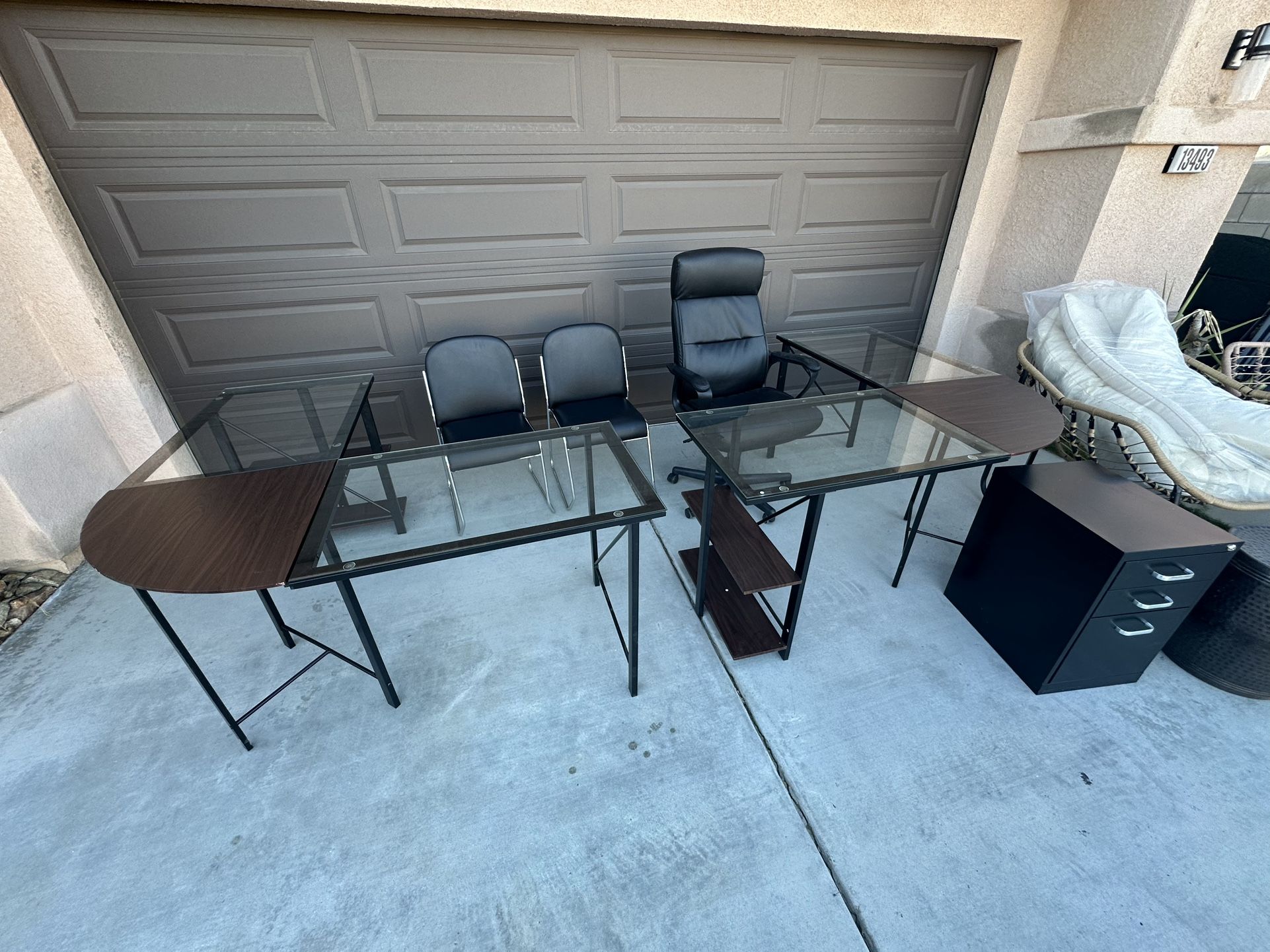 2 Office Tables And Chairs With File Cabinet