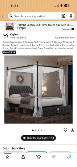 Queen canopy bed with mattress