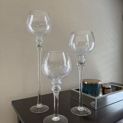 Tall Crackle Glass Candle Holder Set