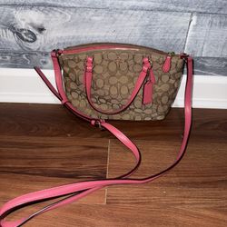 Coach Mini Sierra Satchel – Signature Canvas with Pink Leather Trim