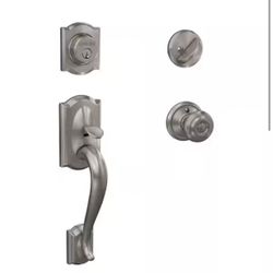 Schlage Camelot Satin Nickel Single Cylinder Door Handleset with Georgian Knob @Sch-698