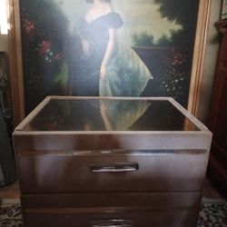 Grey Velvet Padded Two Drawers Night Stand, Side Table 