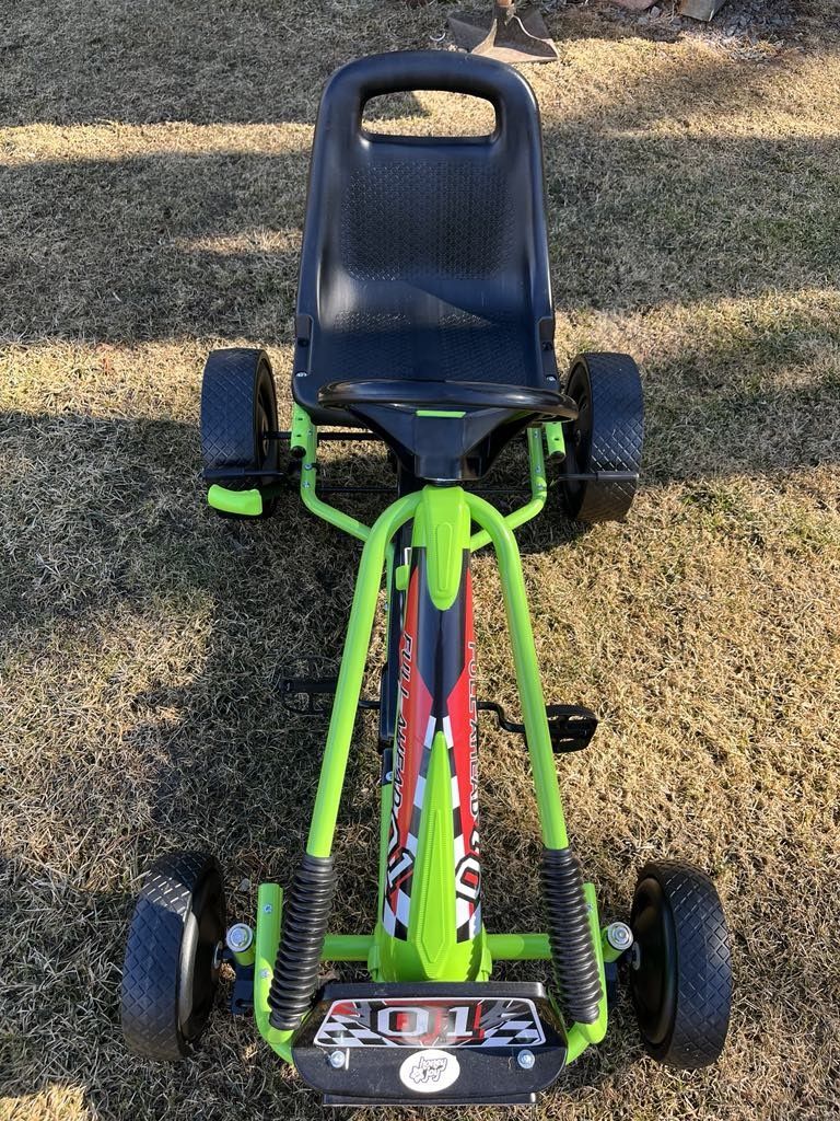 Costzon Go Kart for Kids, 4 Wheel Off-Road Pedal Go Cart w/Adjustable Seat, Steering Wheel, 2 Safety Brakes, EVA Rubber Tires, Ride-On Toys for Boys