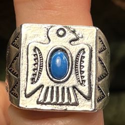 539-RTT Early American Influence Thunderbird Silver Color With Blue Inlay Set