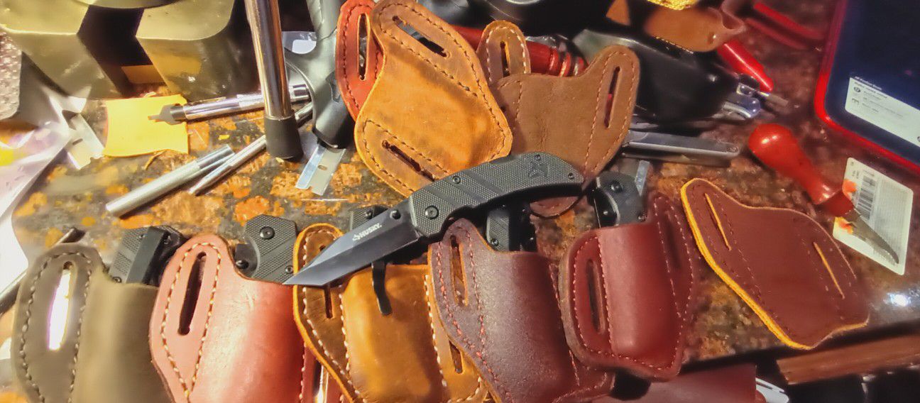 Hand Made Leather Holster Comes With Knife And Sharpener 