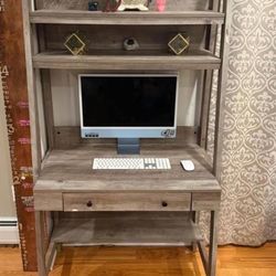 Modern Gray Wood Computer Desk  – 71”H x 3ft W x 21”D