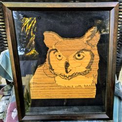 Give A Hoot WOOD Carved Framed Art
