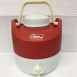 Coleman Vintage Poly-Lite Red /White 1 gallon Water Jug Cooler insert Cup & Cap