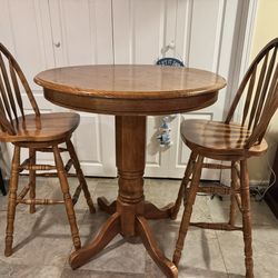 Solid Oak Bar Table And Stools