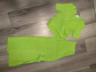 Tropical Neon Bright Green Two Piece Skirt Top- New Never Worn