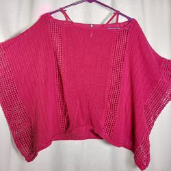 FREE PEOPLE Womens' Reddish Echo Mesh Open Stitch Poncho Sweater Size Small