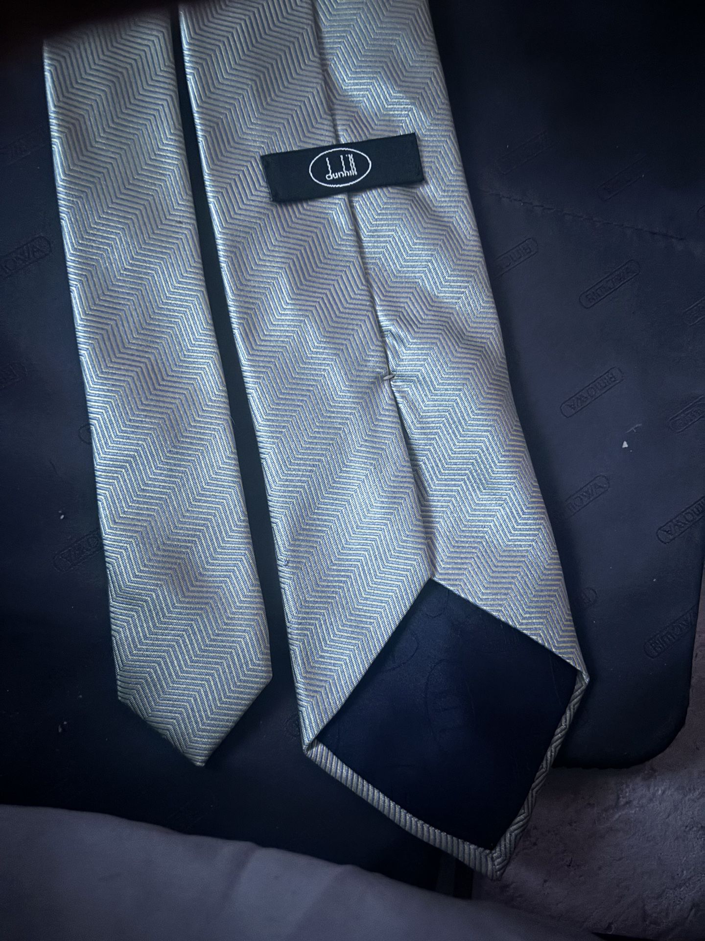 dunhill VINTAGE gray silver yellow 3d stripe tie logo dress suit tie accessories
