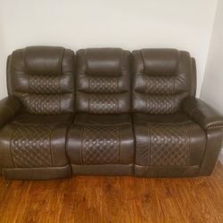 Brown LEATHER RecLining Couch