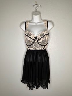 Torrid Plus size black and white lace-trimmed babydoll lingerie Size 2