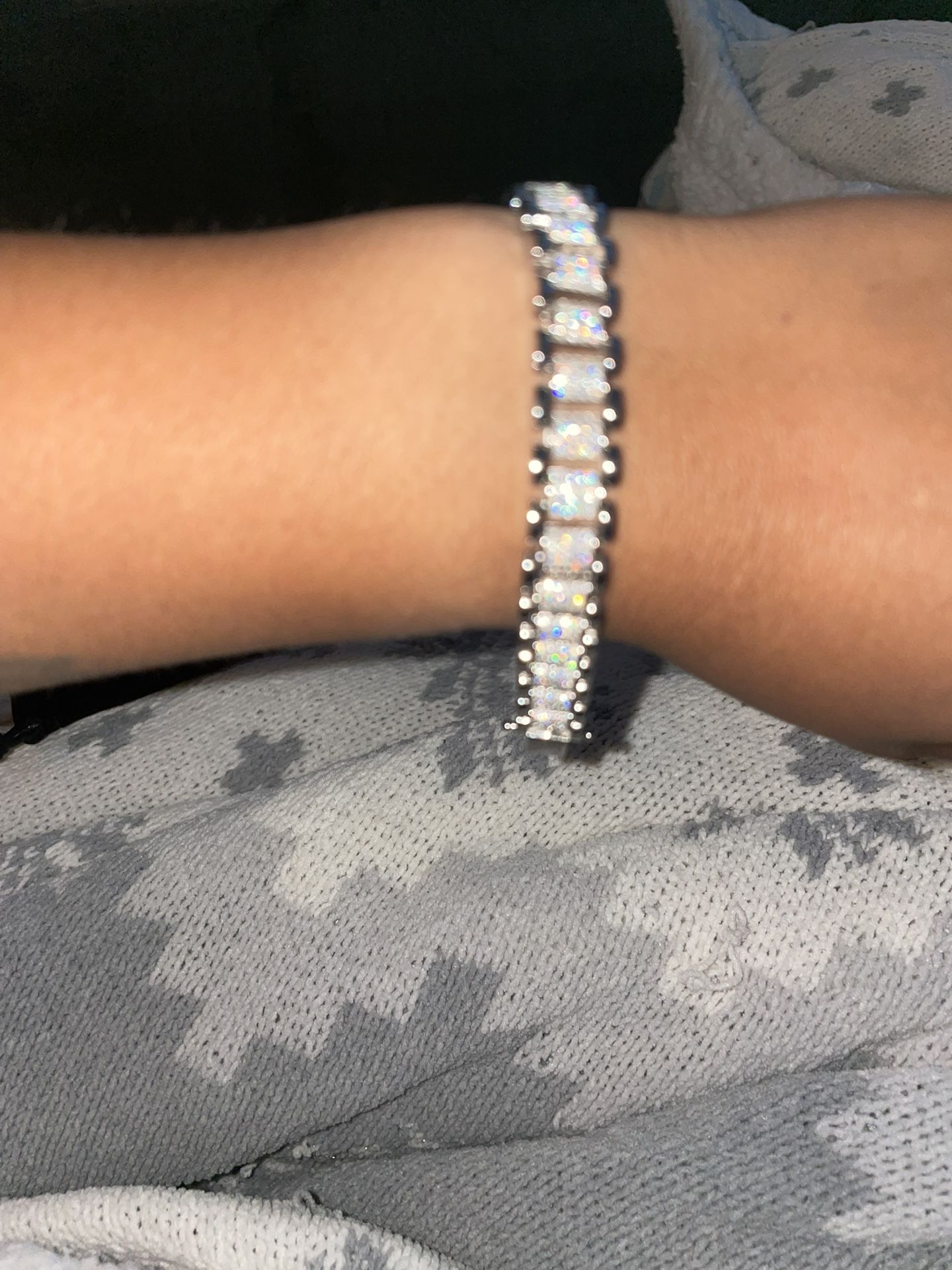 Real Moissanite Tennis Bracelet Cuban Men Chain 925 Silver 18K White Gold Plated