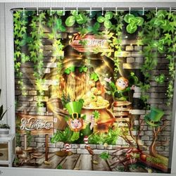 St. Patrick's Day Green Irish Leprechaun Clover Leaves Shower Curtain With Hooks