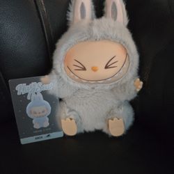 Labubu Have A Seat Hehe Gray Color Plush Toy Keychain Pendant 