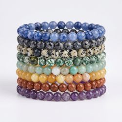 Handmade Gemstone Bead Stretch Bracelets Set of 12