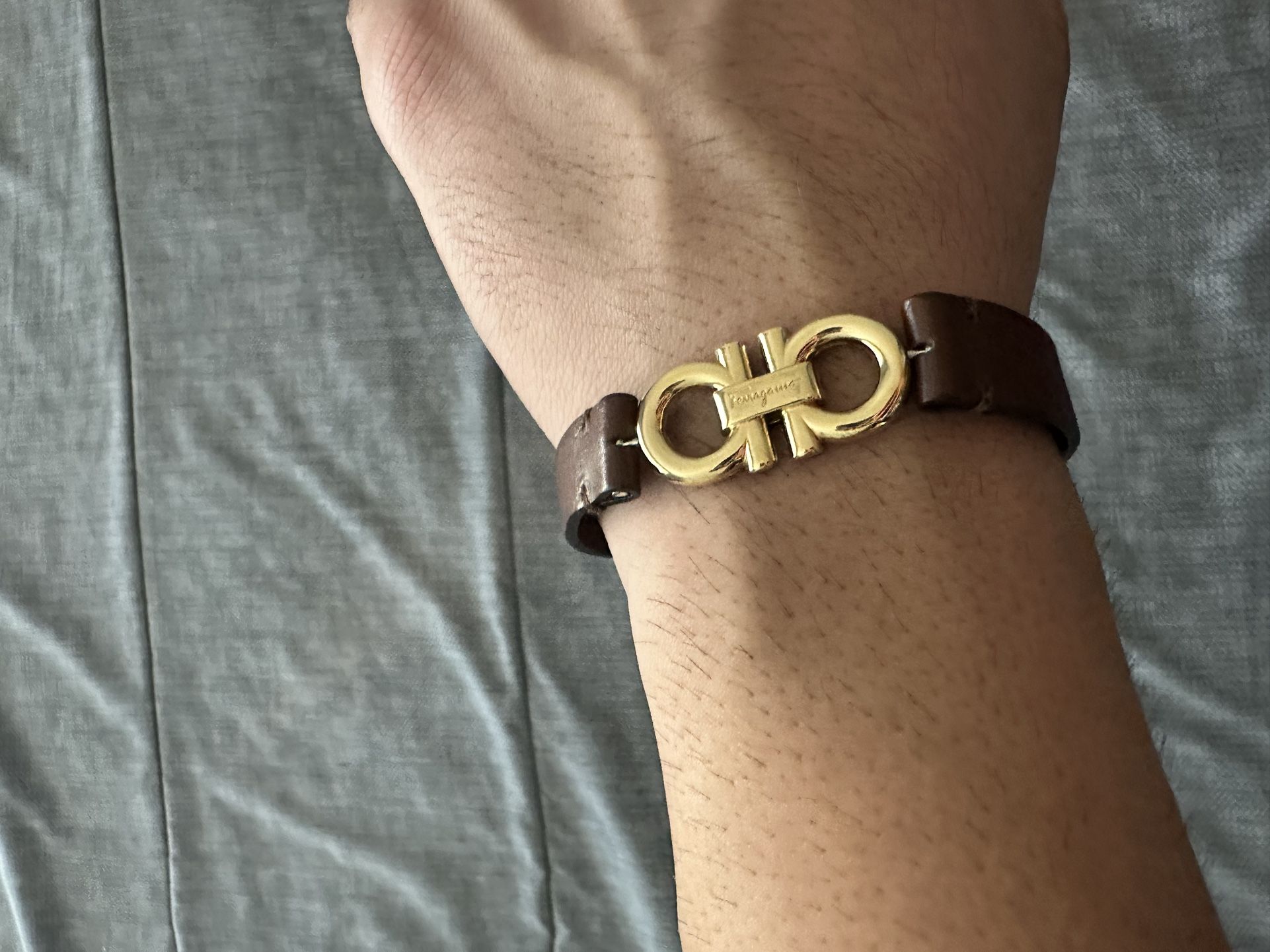 Ferragamo Leather Bracelet ( Reversible) Gold & Silver