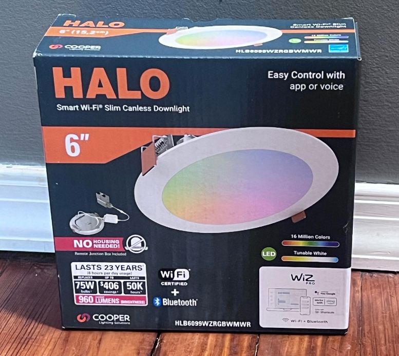 HALO HLB 6 in. Color and Tunable White Slim Canless Smart Wi-Fi LED Recessed Downlight with WiZ Pro