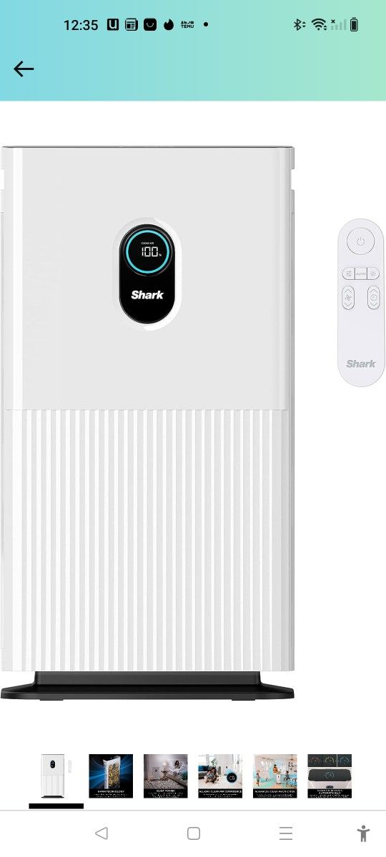 Shark HE601 Air Purifier 6 True HEPA Cleans up to 1200 Sq. Ft., Captures 99.98% of Particles, dust, allergens, Smoke, 0.1–0.2 microns, Advanced Odor L