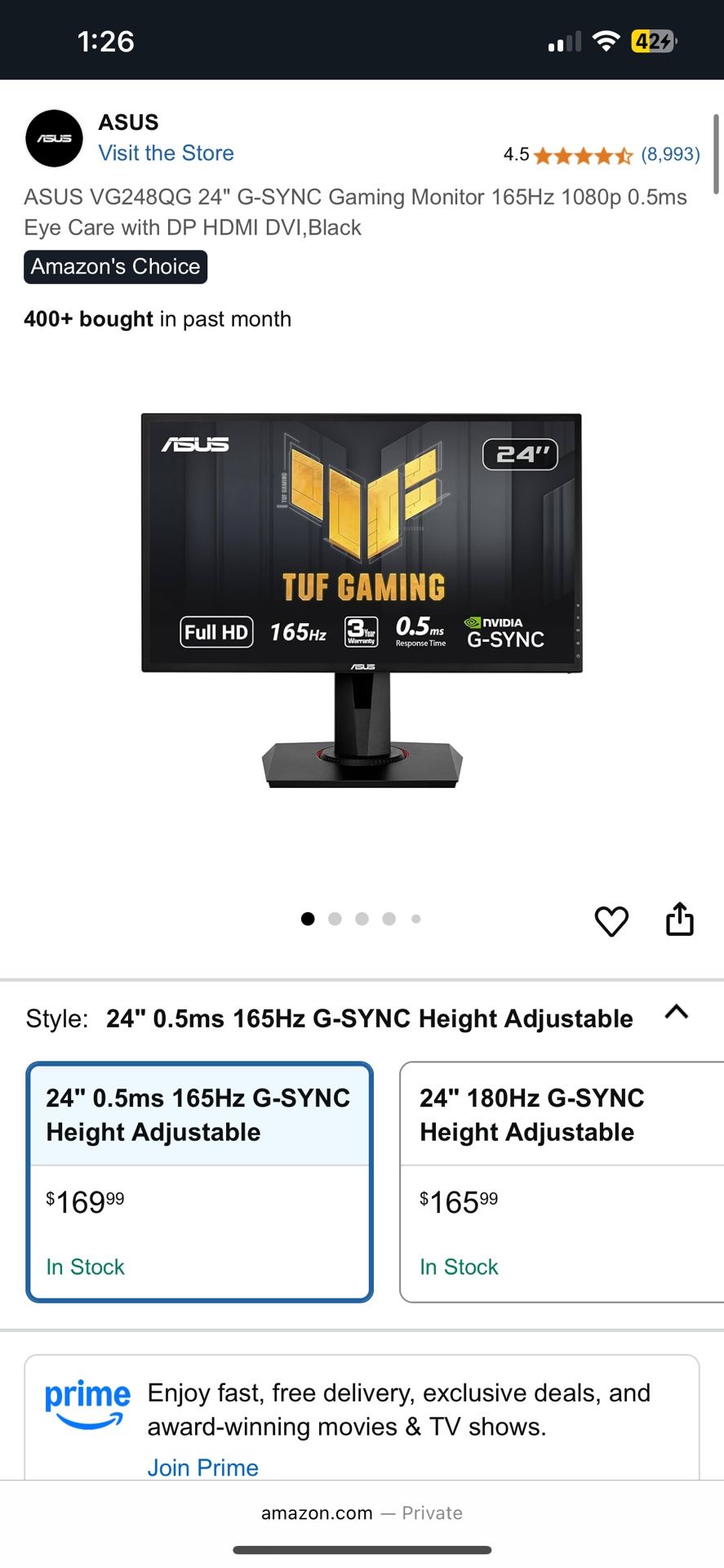 ASUS 165hz 24”