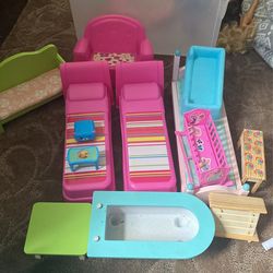 Barbie Dolls, Furniture And Clothes