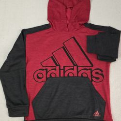 Adidas Hoodie Boys Large 14-16 Long Sleeve Pullover Sweater Casual Red/Charcoal