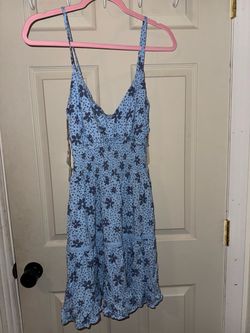 Blue Floral Spaghetti Strap Mini Dress
