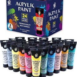 TBC The Best Crafts Acrylic Paint Set, 24 Vibrant Colors(12ml/0.4oz Tubes) Basic and Metallic Acryli