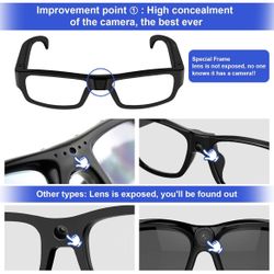 Camera Glasses Video Recording Wearable Glasses Smart Glasses HD 1080P Outdoor Sport Action Glasses Camera for Training, Cycling, Driving, Hiking, Hun