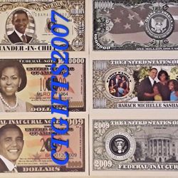 Set of 3, BARACK OBAMA 2009 FEDERAL INAUGURAL, COMMANDER IN CHIEF & THE MICHELLE OBAMA & FAMILY DOLLAR BILLS.
