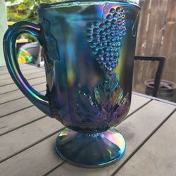 Vintage Blue Carnival Glass 7 Piece Set - Water Set  