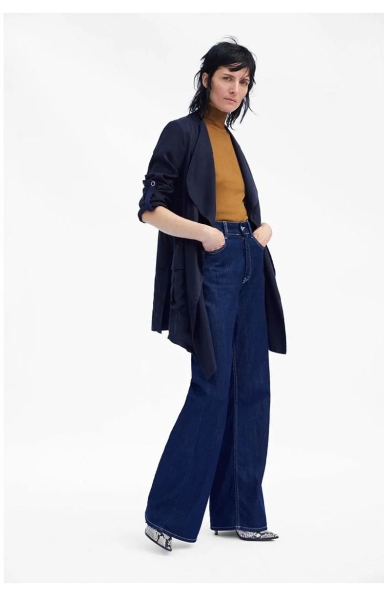 ZARA Z1975 DENIM Blue TIE FRONT JACKET Womens Medium 