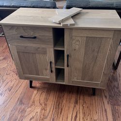 2-Door Wine Bar Cabinet Kitchen Sideboard Buffet with Drawer & Adjustable Shelves Natural