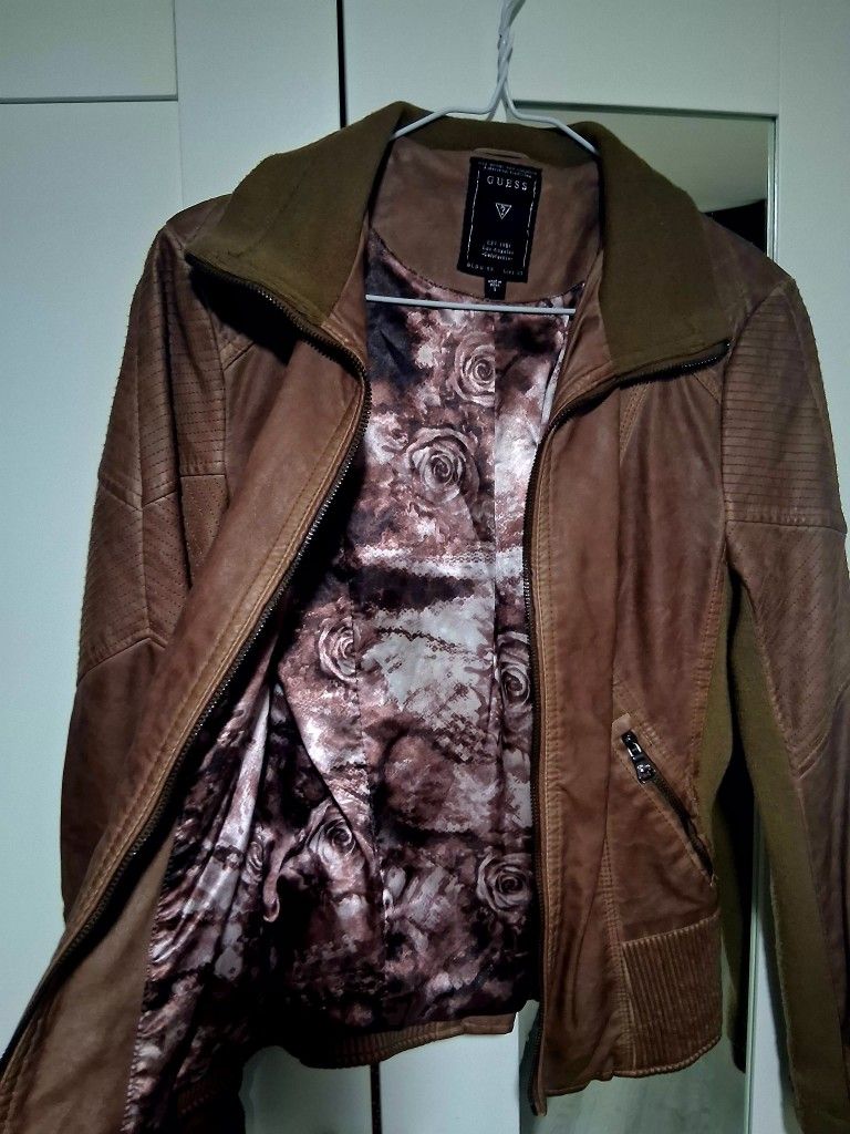 brown leather jacket