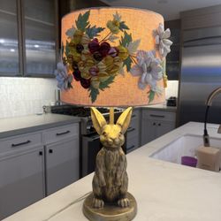 🐰 Stunning Bunny Lamp with Hand-Embroidered Floral Shade