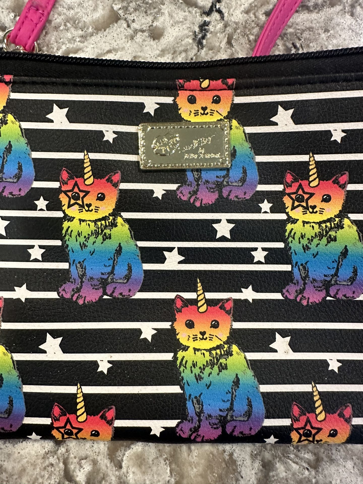 Betsy Johnson Cat Unicorn Pattern Wrist Clutch Purse