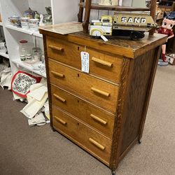 Antique Small 4 Drawer Keyhole Oak Chest