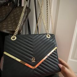 GUESS Black Handbag With Gold Chain Strap 