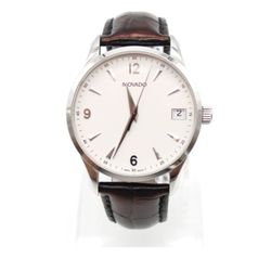 Movado 0606569 Circa Stainless White Dial Brown Crocodile-Embossed Leather Watch
