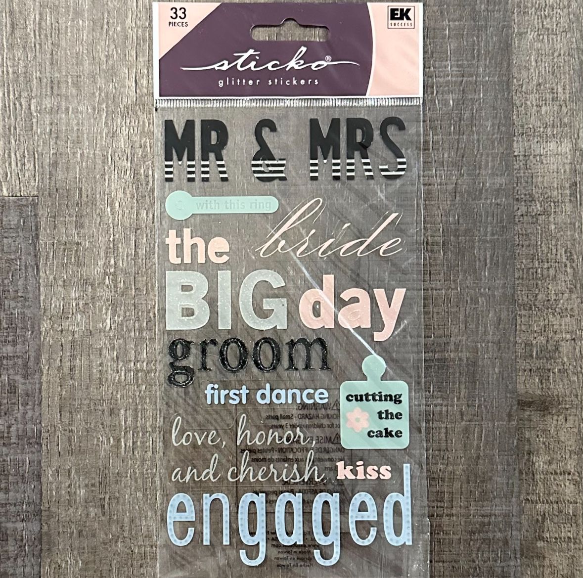 New Sticko Engagement & Wedding Glitter Scrapbook Sticker Pack