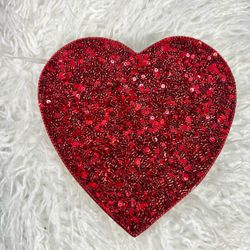 Wooden Red Beaded Heart Décor – 7” x 7”