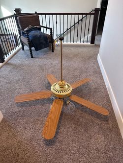 Ceiling Fan with Light and Brass Rod