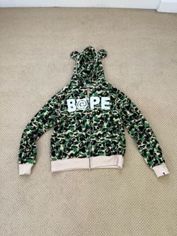 BAPE ABC Green Camo Full-Zip Hoodie with Bear Ears