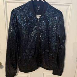 Navy blue sequin bomber jacket