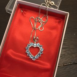 Beautiful Sterling Silver Blue Heart Necklace