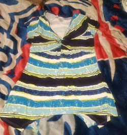 K. Jordan Striped V-Neck Tunic Top Size M